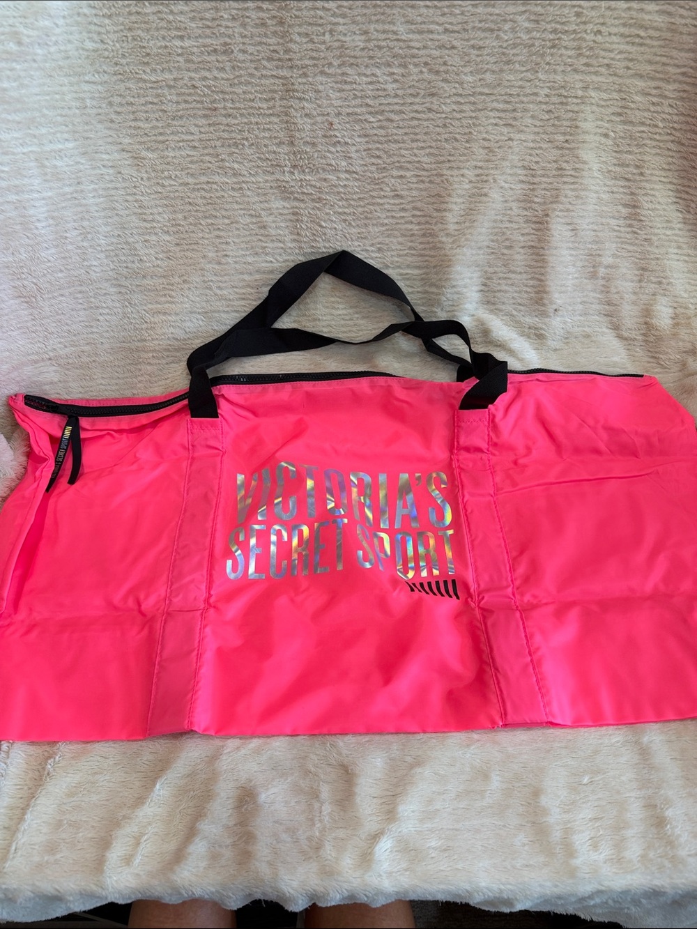 Victoria's Secret Hot Pink Foldable Sport Tote with Black Straps